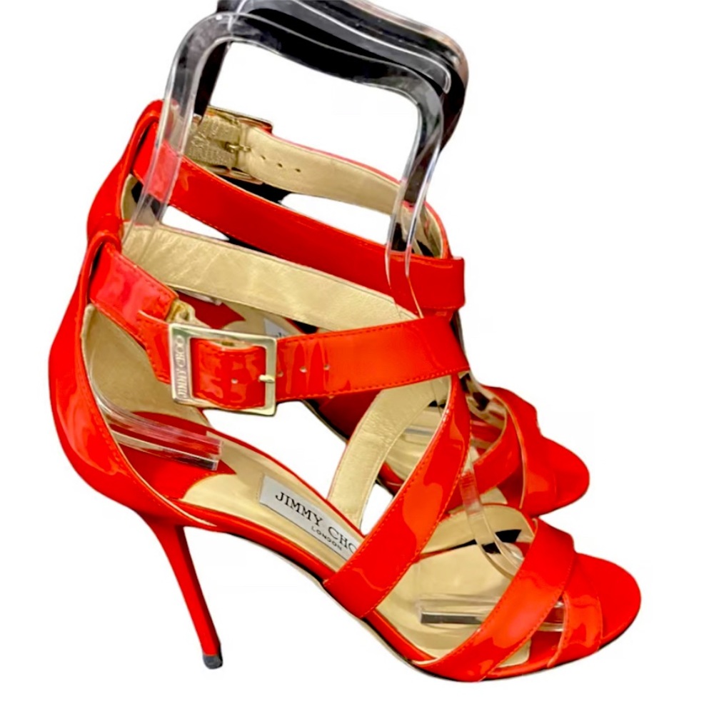 Jimmy Choo Patent Leather Red Crossover Heels